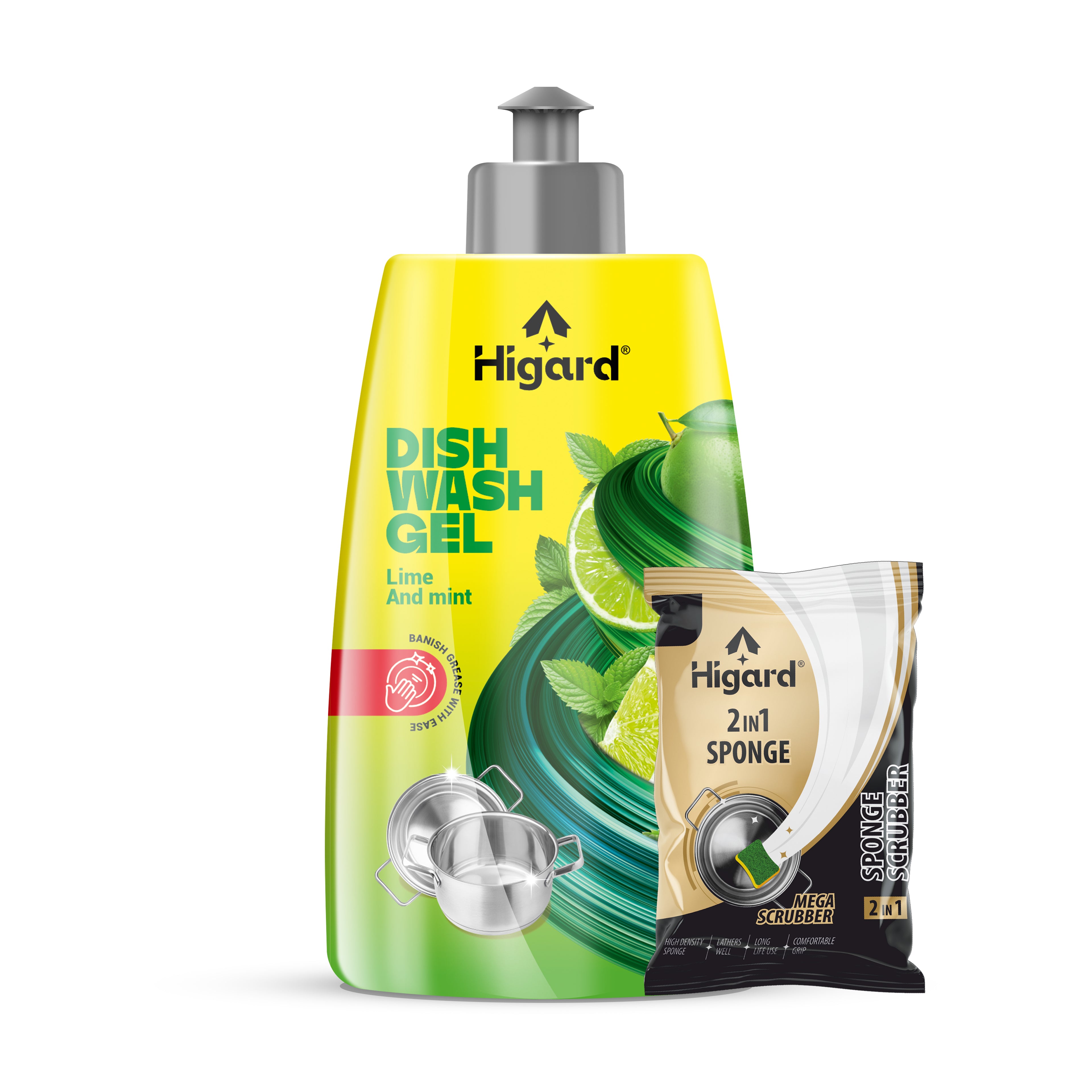 Dishwash Gel Liquid 250ml + Higard Scrubber 2in1 Free